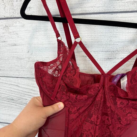 Adore Me Plus Size Burgundy Lace Sheer Veronique Bustier Lingerie Size 2X - Picture 4 of 12